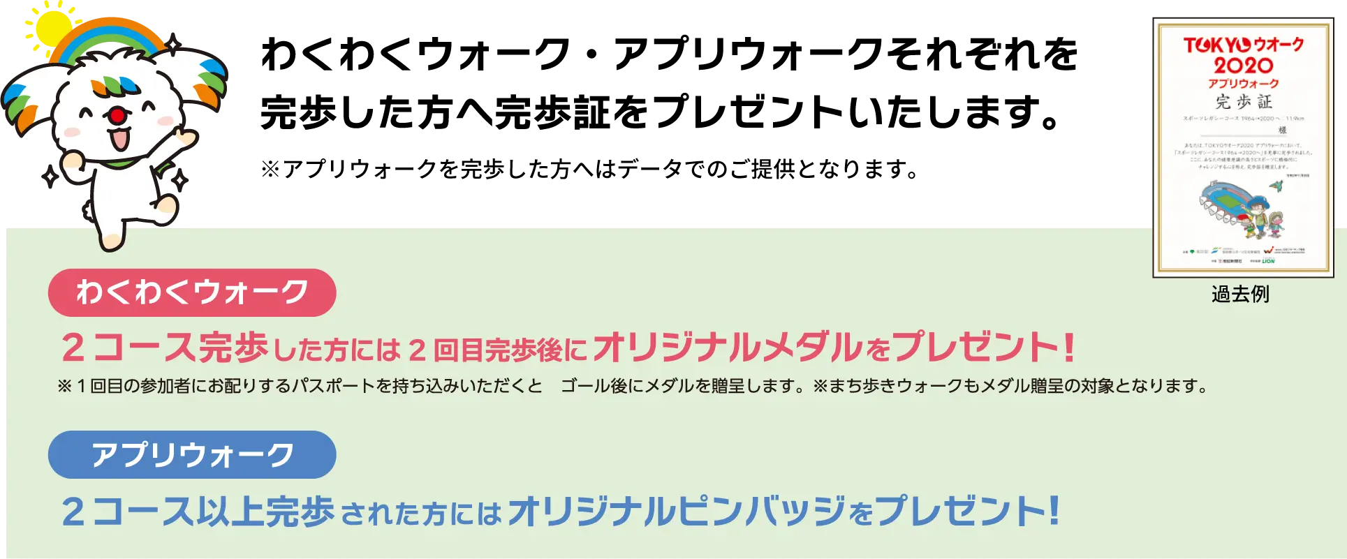 わくわくウォーク・アプリウォークそれぞれを完歩した方へ完歩証をプレゼントいたします。